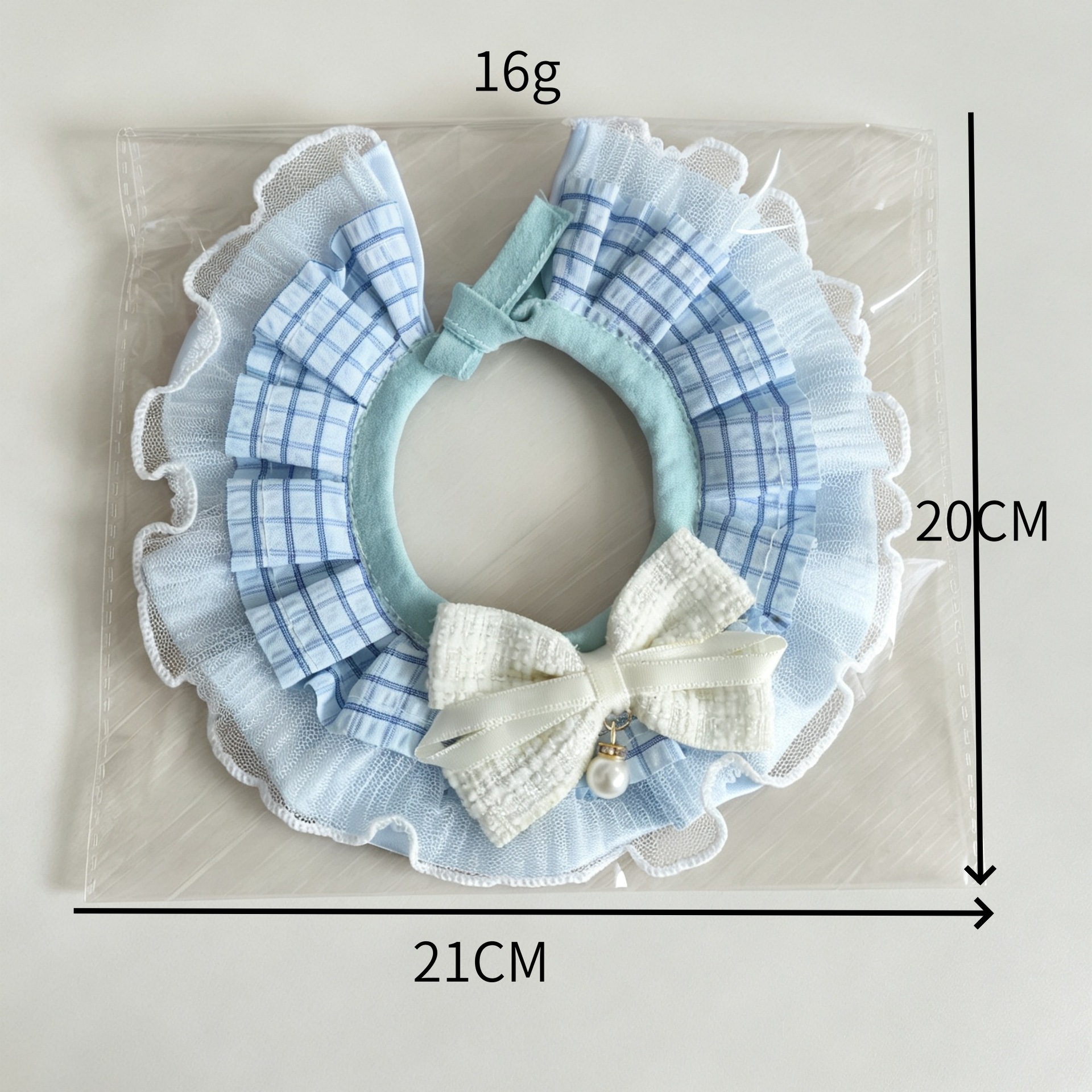 Lace Scarf Small To Medium-sized Plaid Bow Pearl Collar Decoration detail photo 6