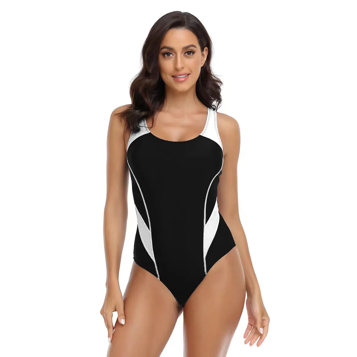 Womens Fashionable Sporty Color-Block Triangle One-Piece Swimsuit