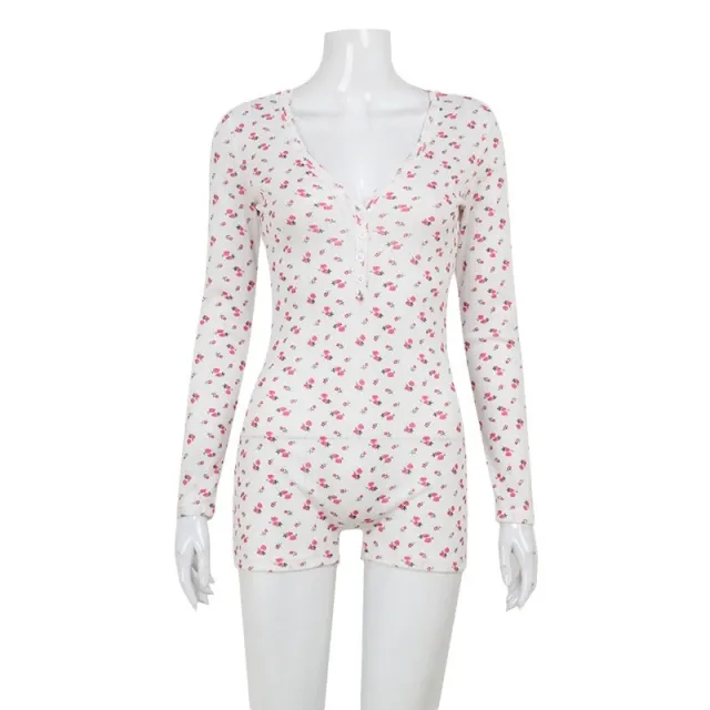 Women's Casual Versatile Fashion Floral Print Long sleeved Jumpsuit White - Shop at LoveMi
