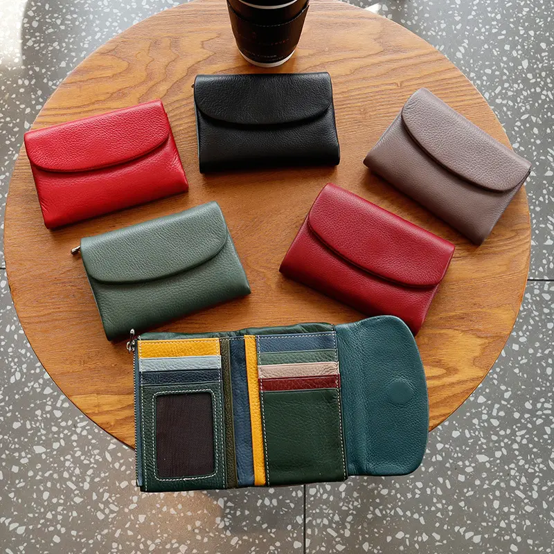 Genuine Leather Womens Short Wallet Card Holder