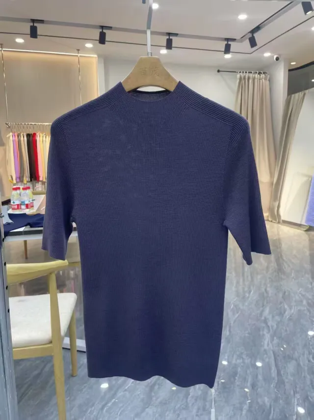 Half Turtleneck Bottoming Top High grade Half Sleeve Sweater Dark Blue - Shop at LoveMi