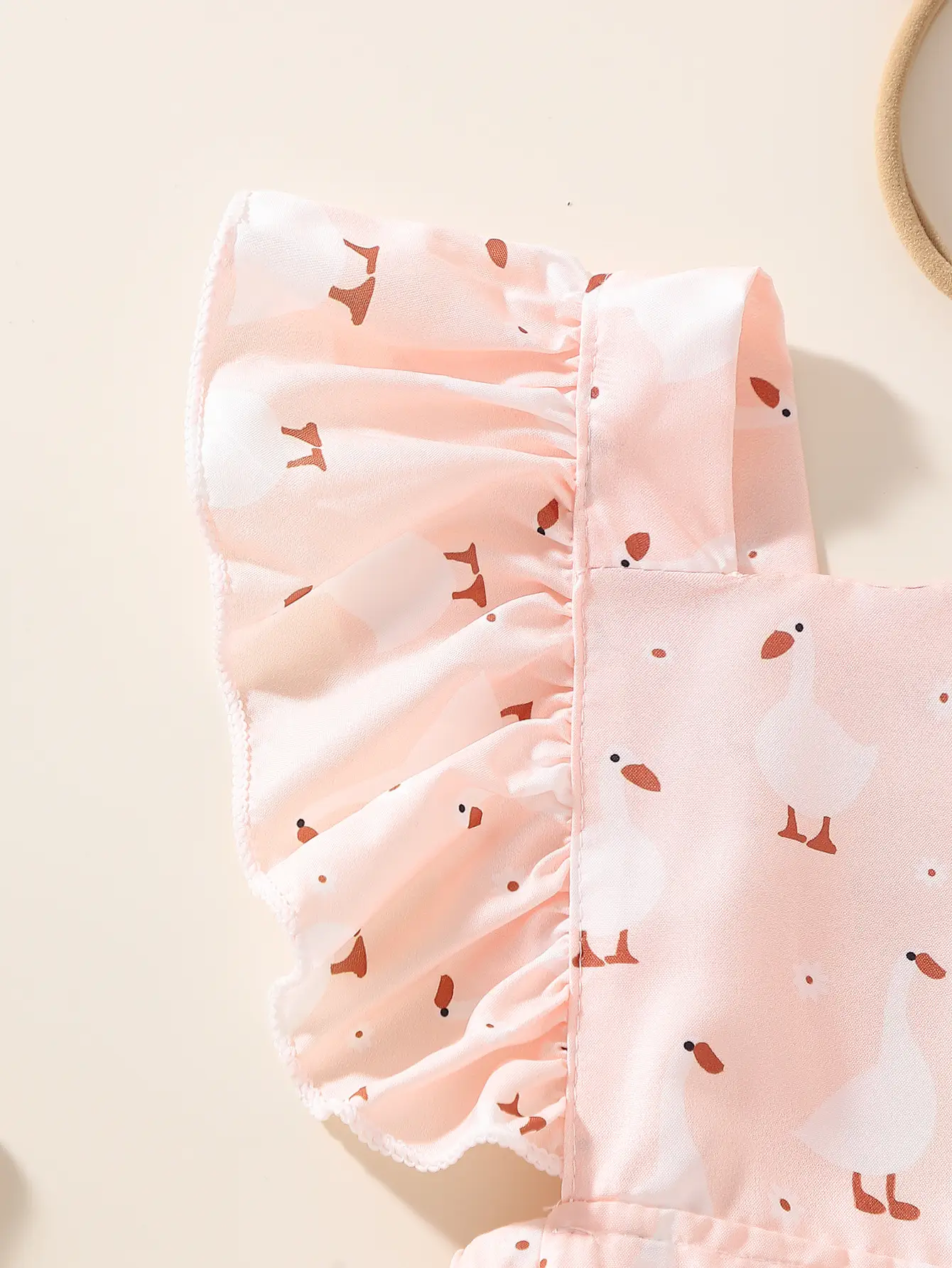 Cartoon Duck Flounced Sleeve Romper Hair Band Set