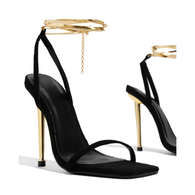 Large Size Stiletto Heel Lace Up Sandals Square Toe Black - Shop at LoveMi