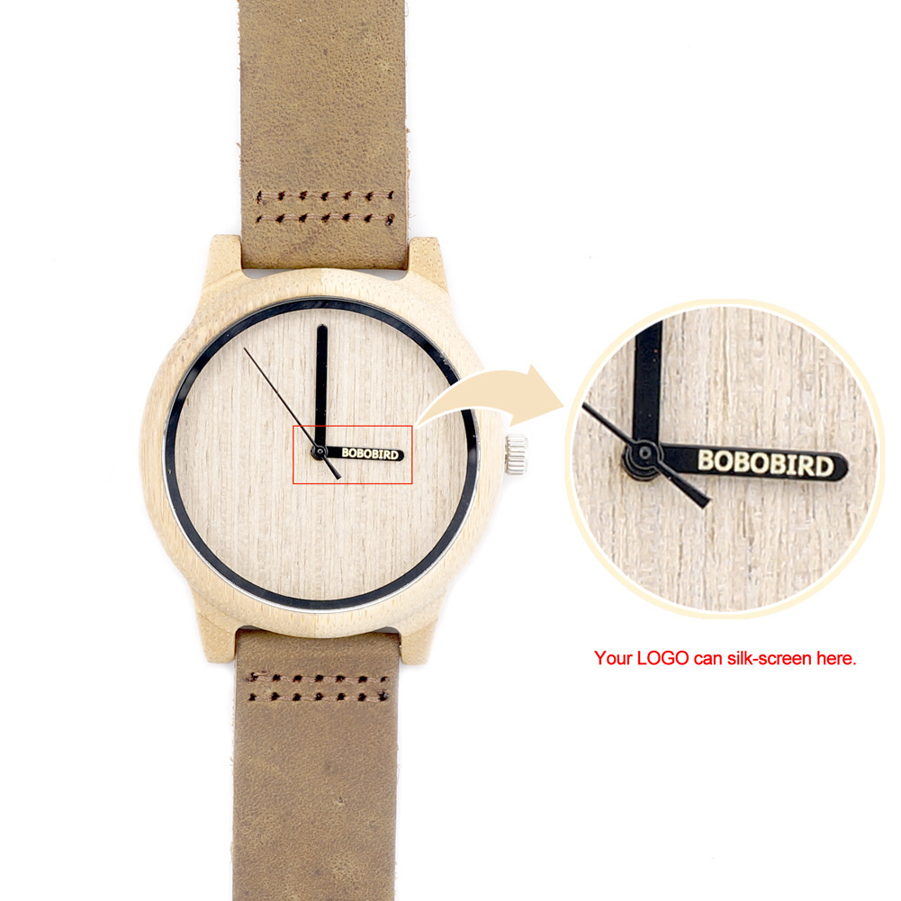 Single-bamboo Wooden-layer Cowhide Mens Wooden Watch 5