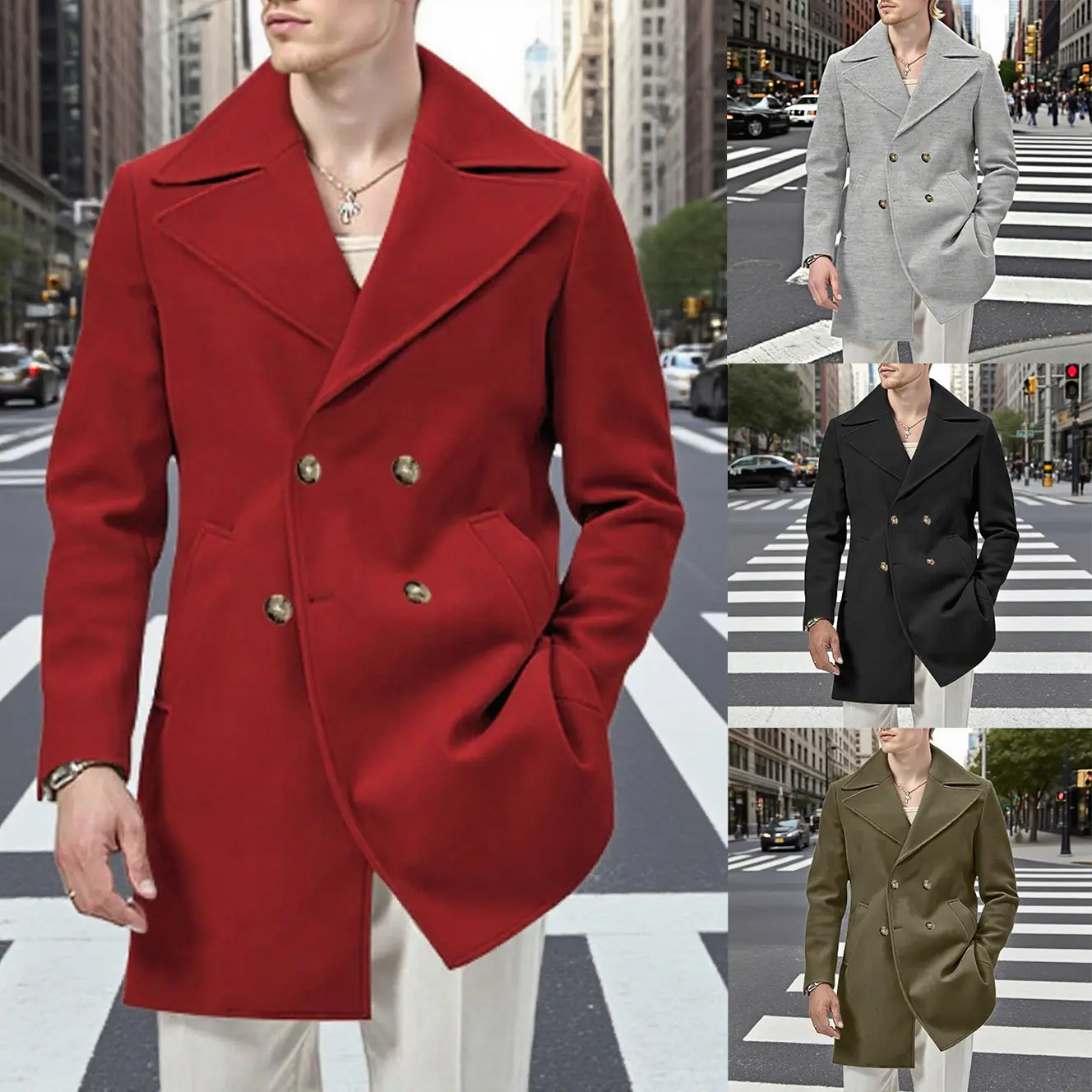 Fallwinter Solid-color Mid-length Trench Coat