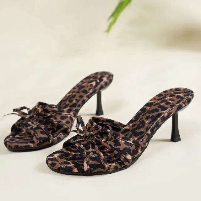 Fashion Stiletto Heel Leopard Bow Fashion High Heel Slippers Leopard - Shop at LoveMi