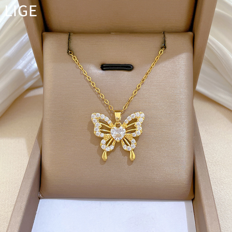 Hollow-cut Zircon Butterfly Full-diamond Necklace product image