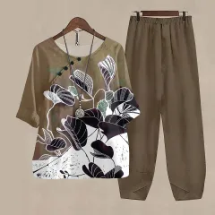 Women's Printed Loose Casual Short Sleeved Pants Set - A32Tzlcch230814D - View 1