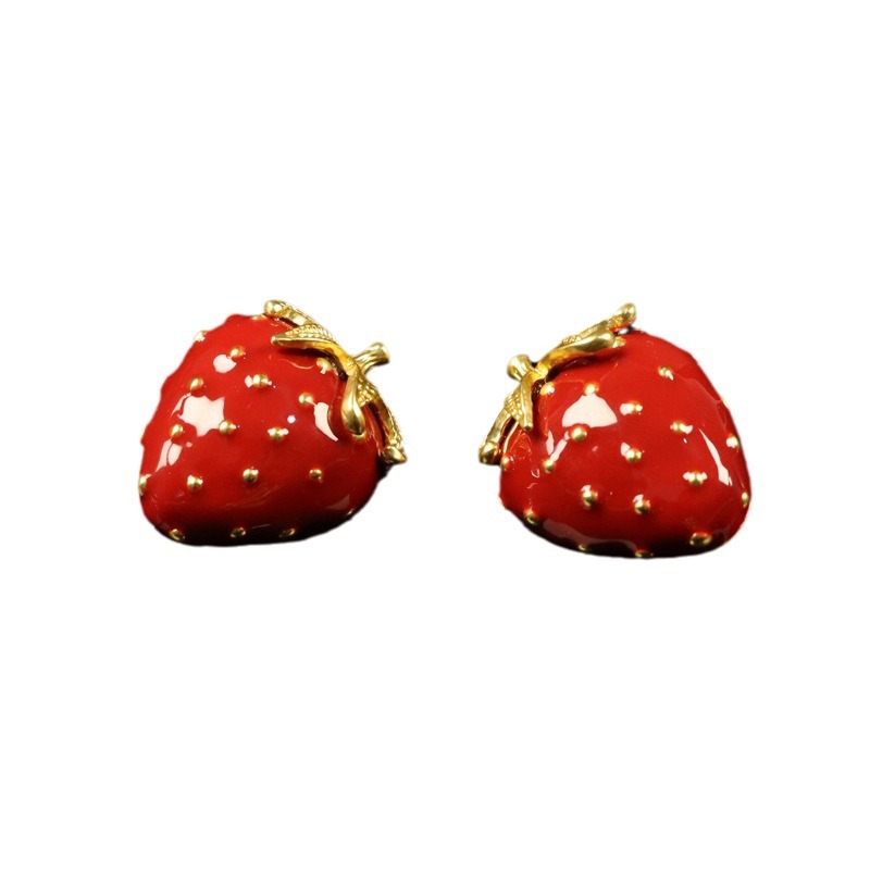 Exquisite Strawberry Stud Earrings Brooch Suit