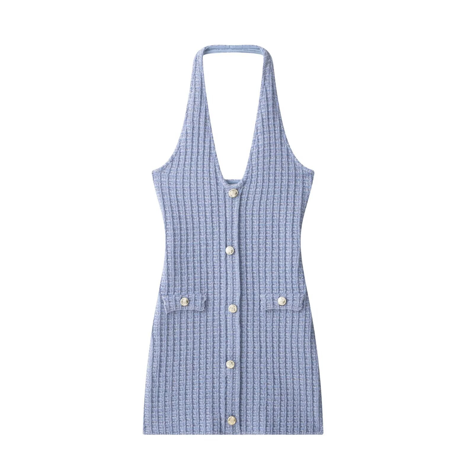 European, American And French Style Fashion Stretch Hanging Collar Dress