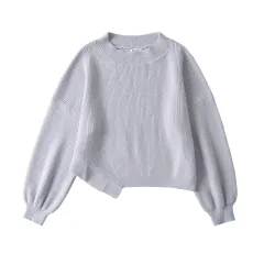 Women's American-style Temperament Leisure Slant-shoulder Loose Sweater - Light Purple - View 1