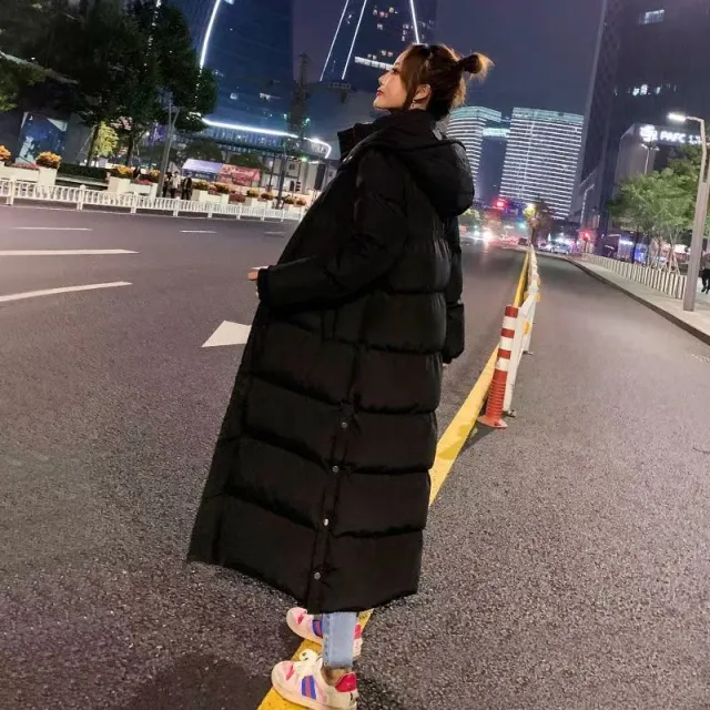 Long Instagram hit Versatile Chic Casual Minimalist Padded Warm Hooded Cotton padded Coat Black - Shop at LoveMi