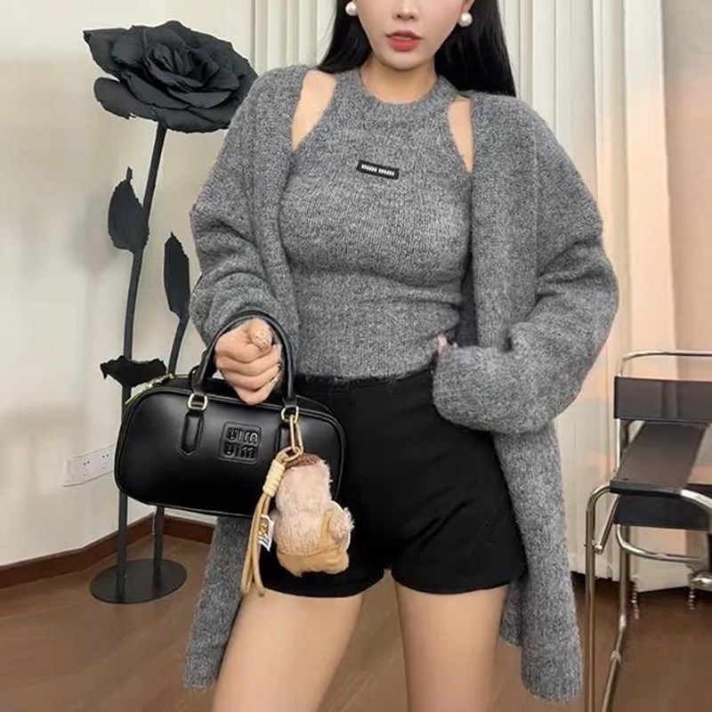 Knitted Cardigan And Halter-Neck Camisole Two-Piece Sweater Set For Women