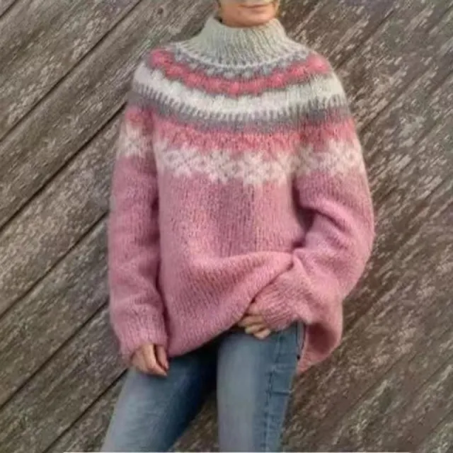 Women's Pullover Thick Needle Thickened Jacquard Knitted Sweater Lotus Color M - Shop at LoveMi