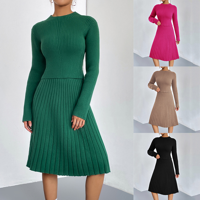 Solid-color Letter-print Skirt And Sweater Set For Women product image