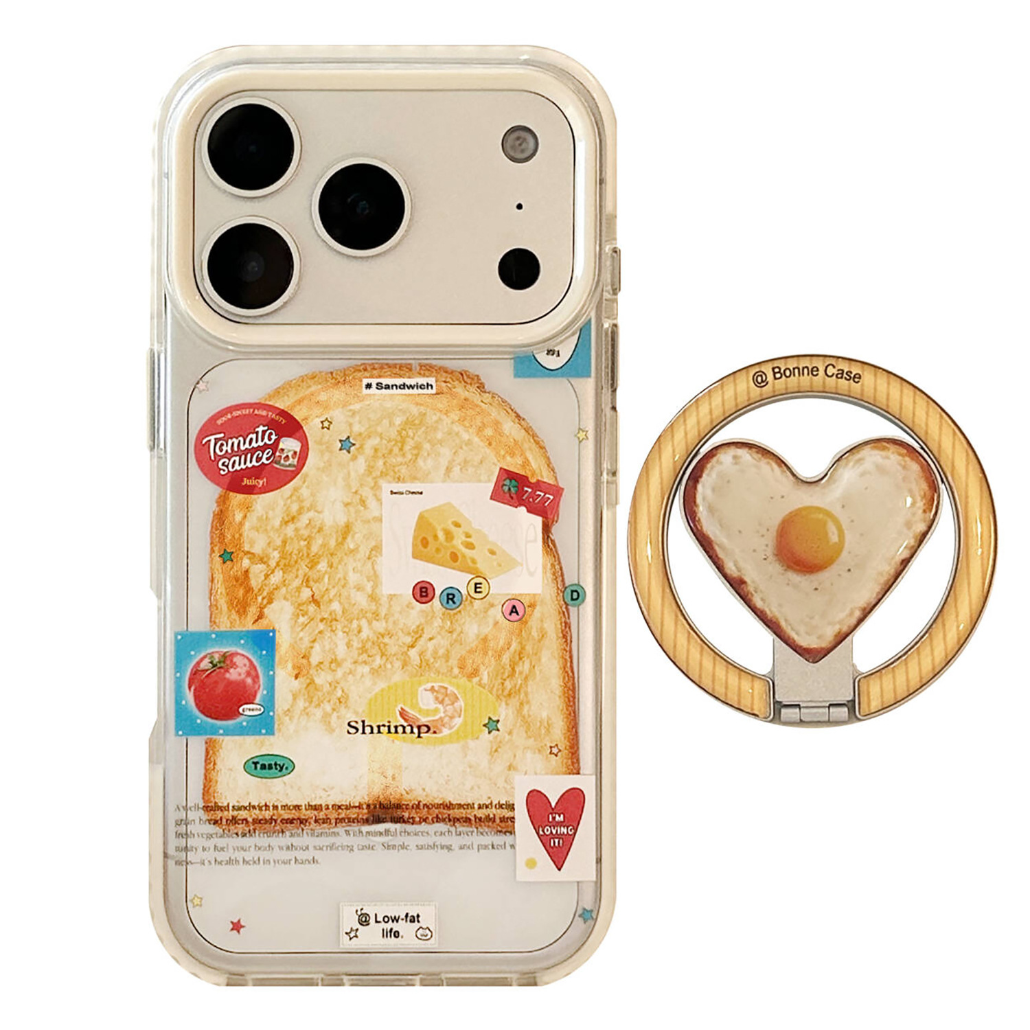 Toast And Fried Egg Heart Shaped Magnetic Phone Stand Case - Transparent Compatible
