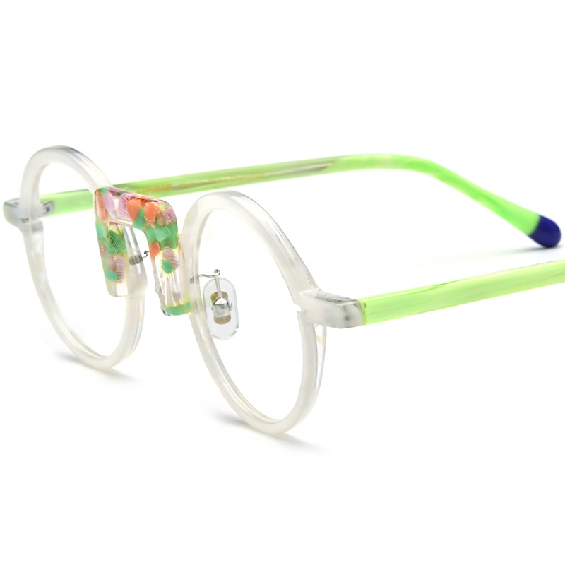 Multi-color Mixed Material Round Sheet Eyeglass Frame Unisex Glasses