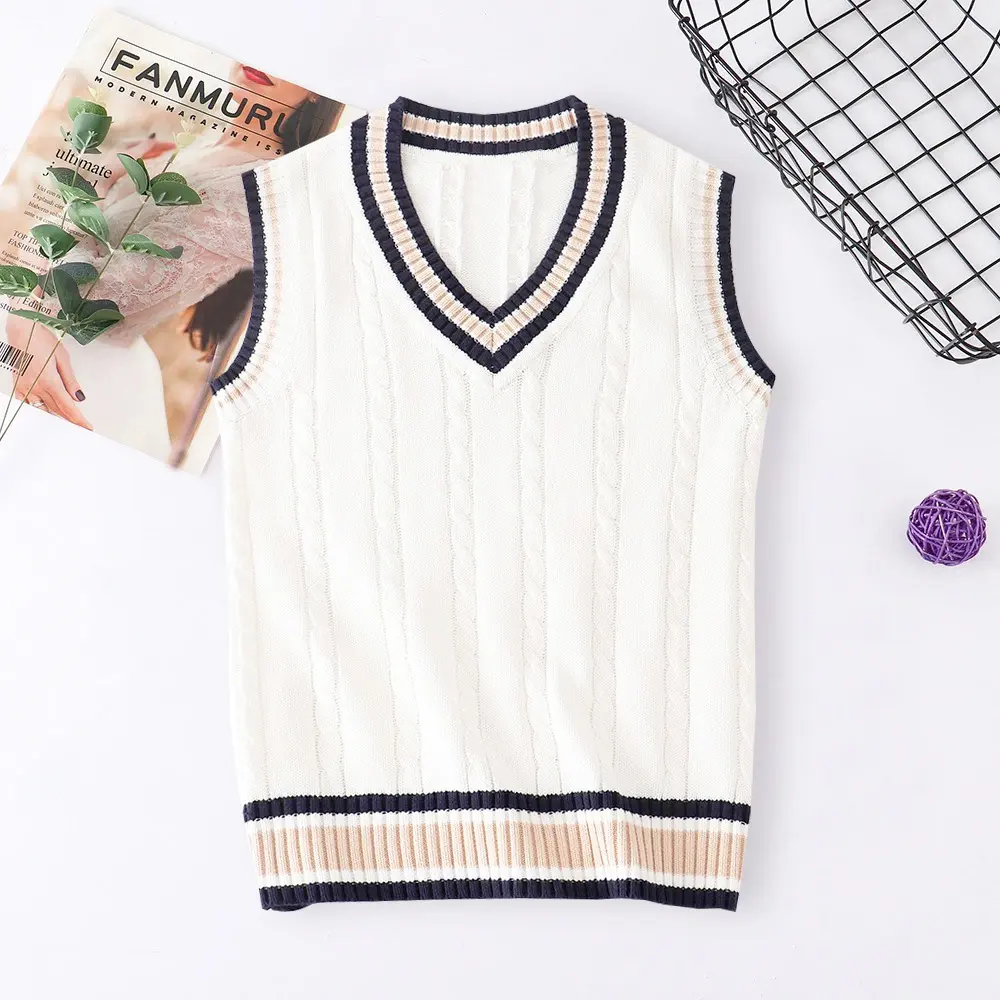 Thick V-neck Pullover Woolen Student Sleeveless School Uniform Sweater