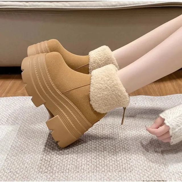 Short Plush Thickened Warm Platform Cotton Shoes Camel - Shop at LoveMi