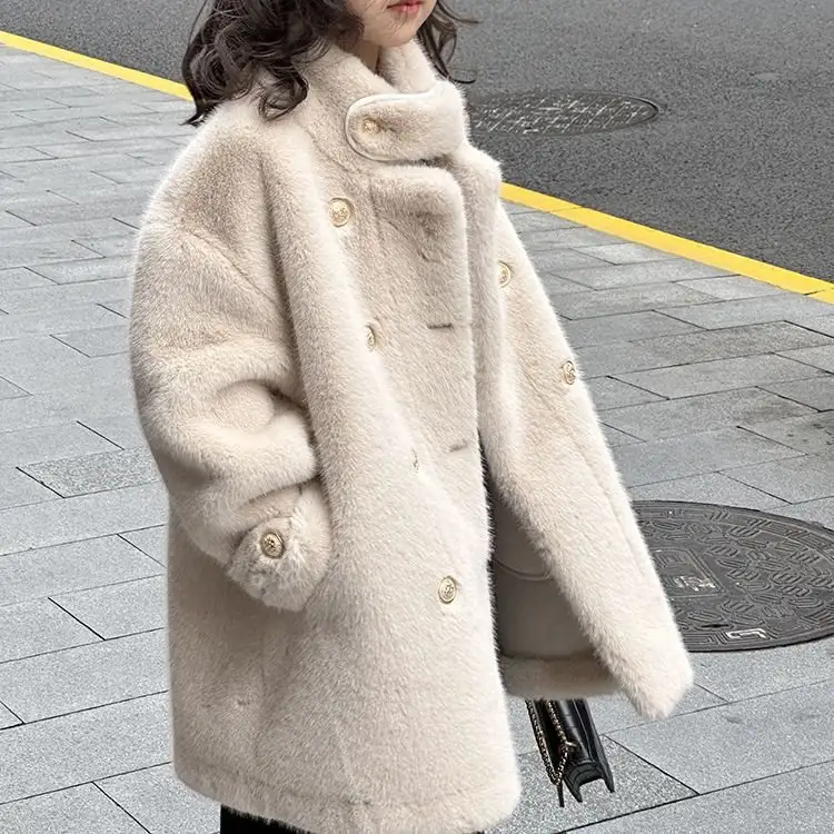 New Mid-length Winter Faux Fur Coat For Girls