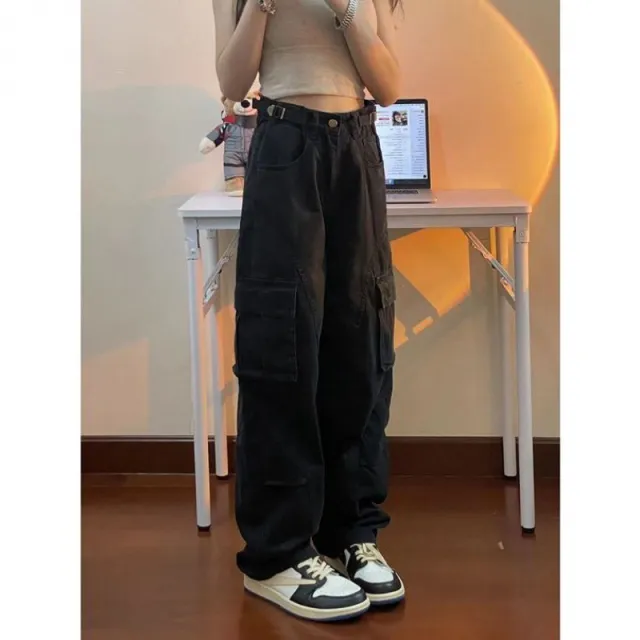 Retro Design Straight Mop Jeans Black - Shop at LoveMi