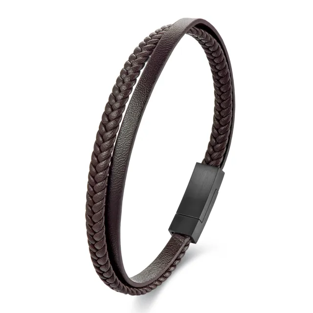 Men's Leather Rope Stainless Steel Couple Leather Bracelet Brown 21Cm - Shop at LoveMi