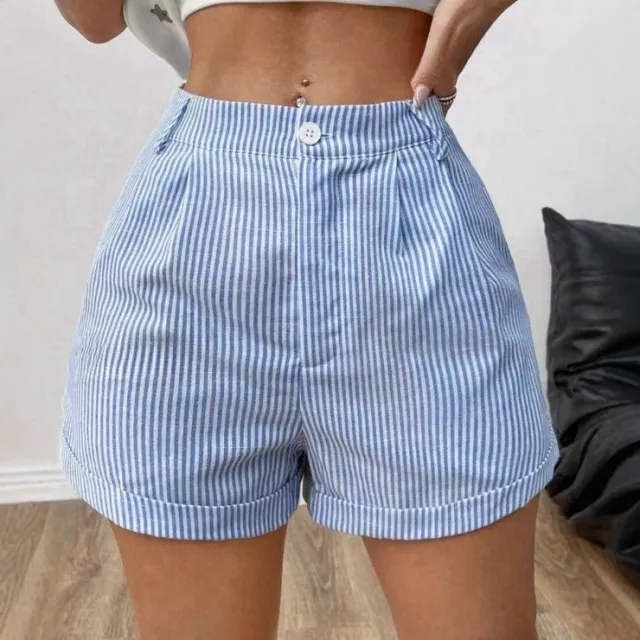 Women's Fashion Striped Pocket Shorts Azure - Shop at LoveMi