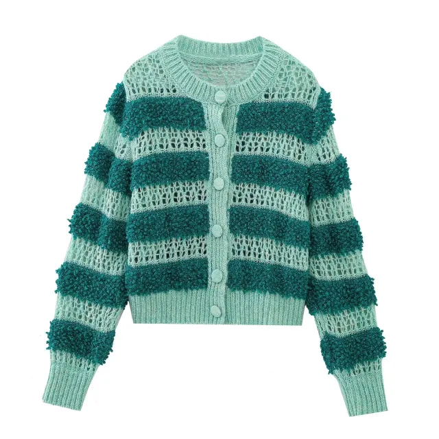 New European And American Style Striped Stitching Loose Sweater Cardigan For Women - Shop at LoveMi