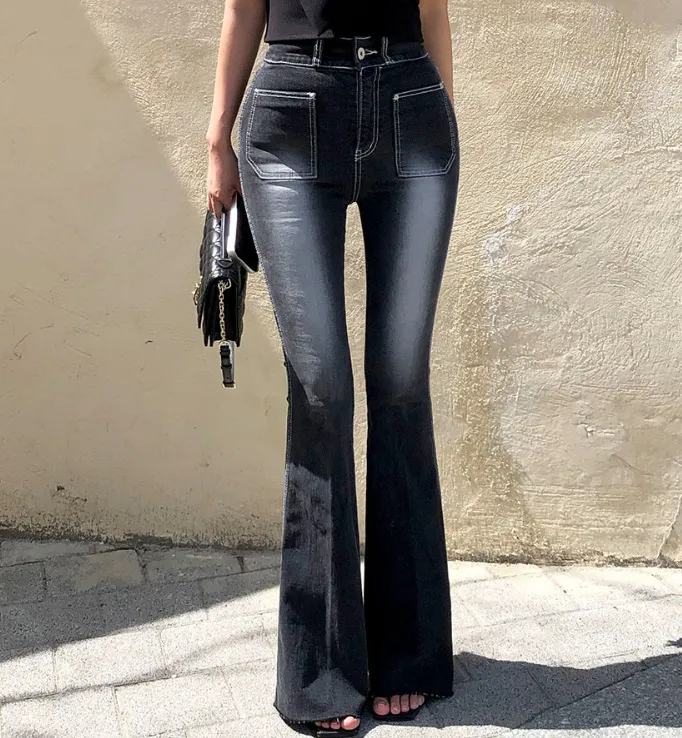 High Waist Big Long Leg Fengqi Denim Horn High Waist Pants - Gray