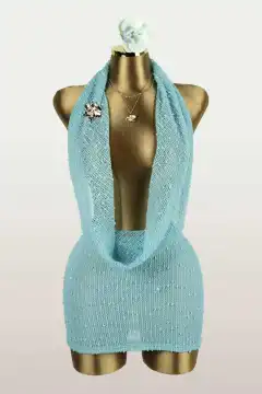 Women's Sexy Knitted Casual Short Dress - Blue - View 1