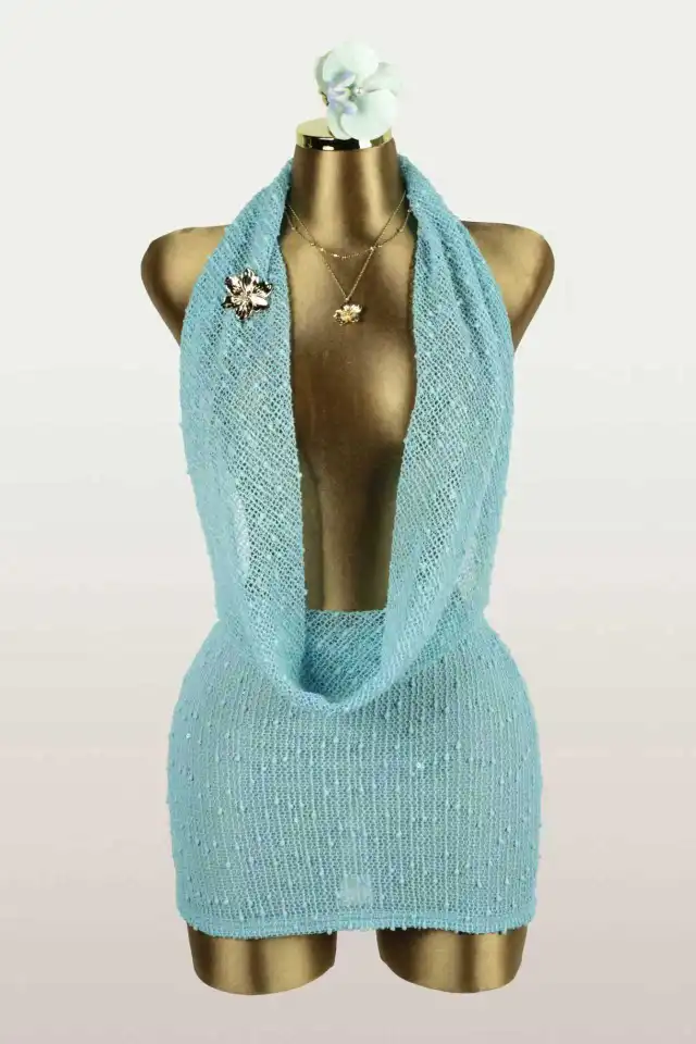 Women's Sexy Knitted Casual Short Dress Blue - Shop at LoveMi
