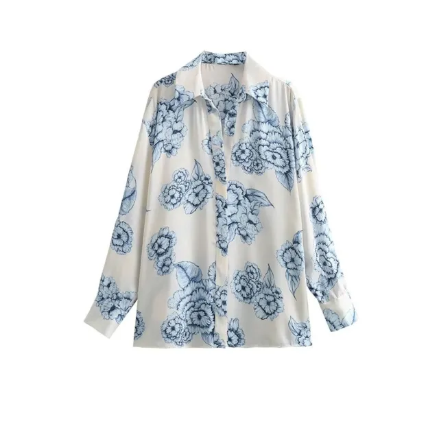 Fall Women's Clothing European And American Style Floral Print Shirt Blue - Shop at LoveMi
