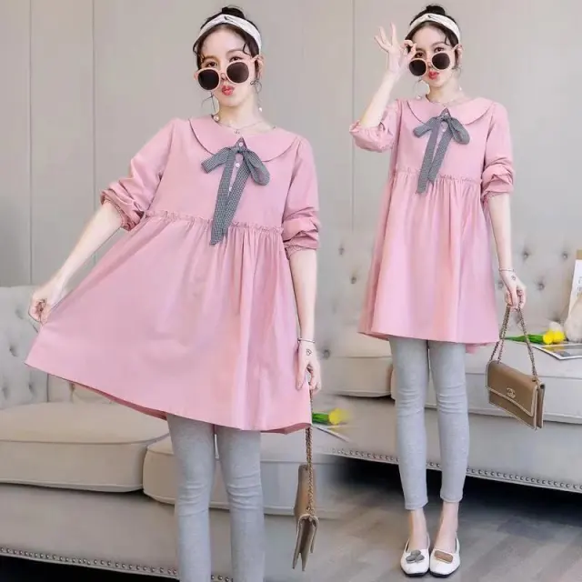 Pregnant Women's Long Sleeve Dress Trendy Hot Mom Personality Pink Skirt - Shop at LoveMi