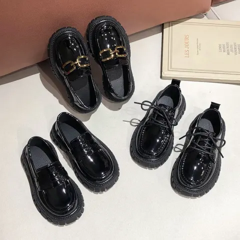 Spring and Autumn Children's English Style Black Thick Sole