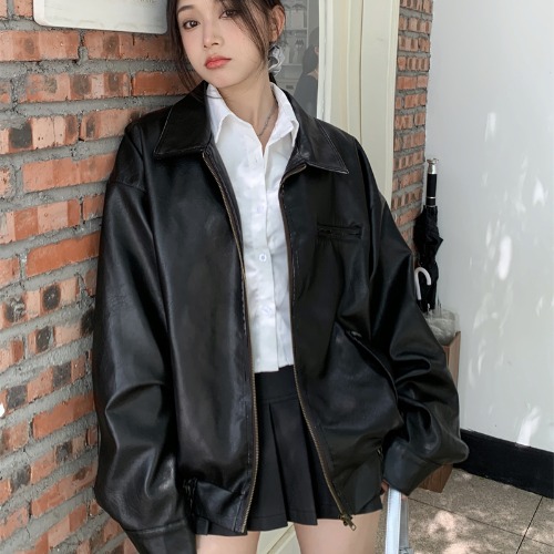 Retro Coffee Color Short Leather Jacket Black - Shop at LoveMi