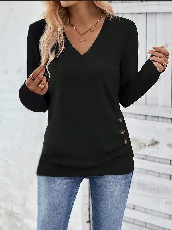 Autumn And Winter Solid Color Button Knitted Comfortable Women's Top Black - Shop at LoveMi