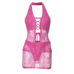 Summer New Sleeveless Halter Cut-out Top Elastic Pants - Rose Red - View 1