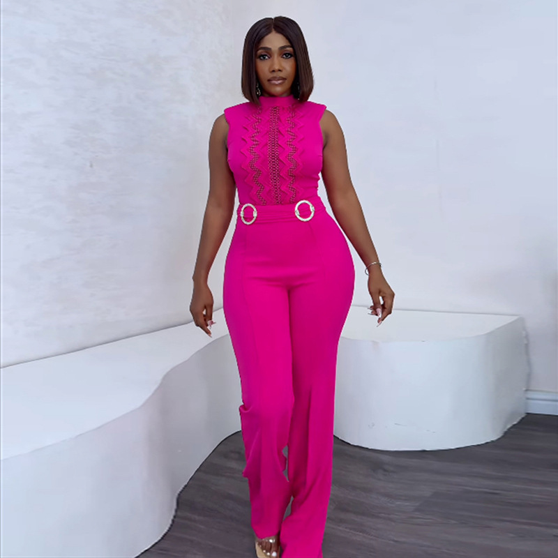 Women's Sleeveless Lace Jumpsuit High Waist Trousers Casual Suit