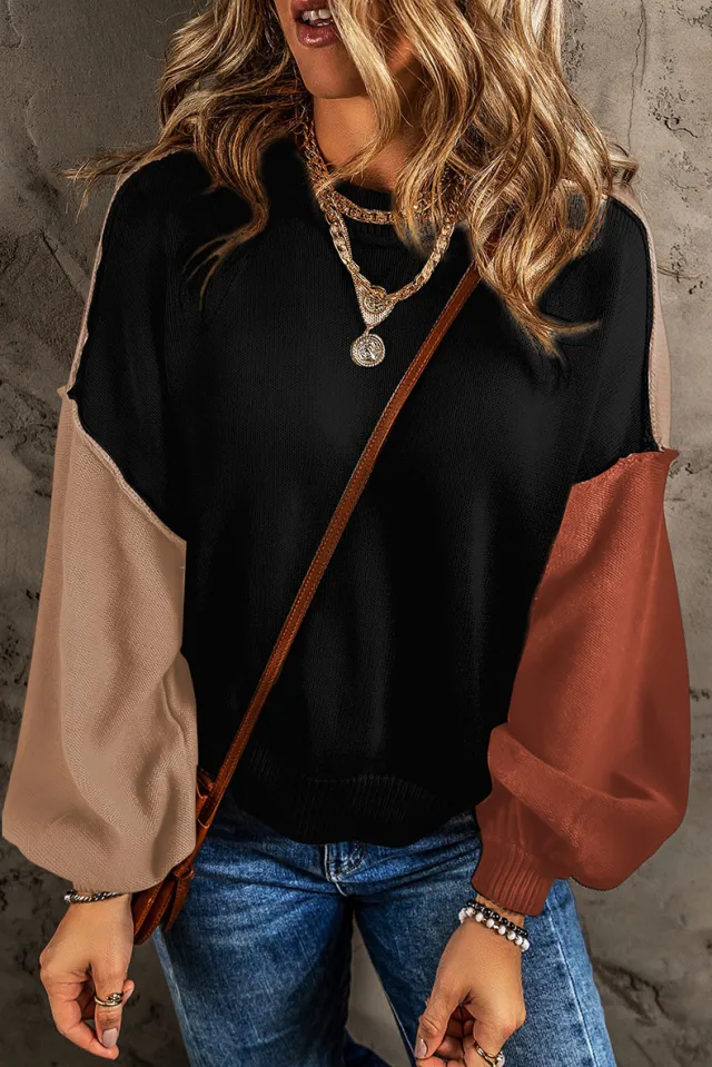 European And American Personalized Color Matching Warm Sweater Black - Shop at LoveMi