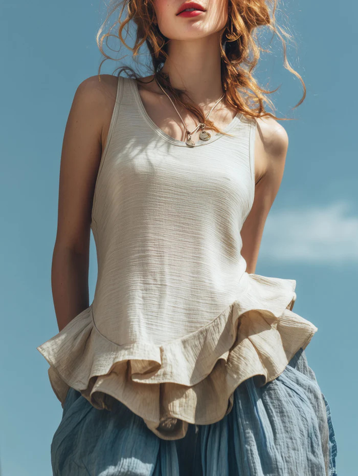 Casual Fashion Sleeveless Top With A Ruffled Hem 6
