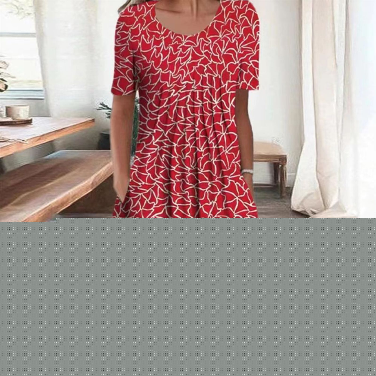 Printed Round Neck Short Sleeve Plus Size Printed Dress