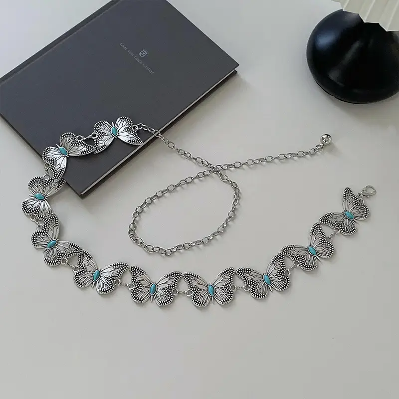 Silver Metal Butterfly Waist Chain For Women Vintage Belt