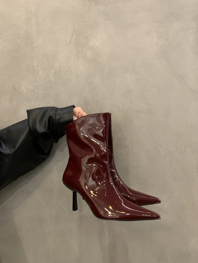 Women's Spring And Autumn New Slimming Stiletto Short Ankle Boots Wine - Shop at LoveMi
