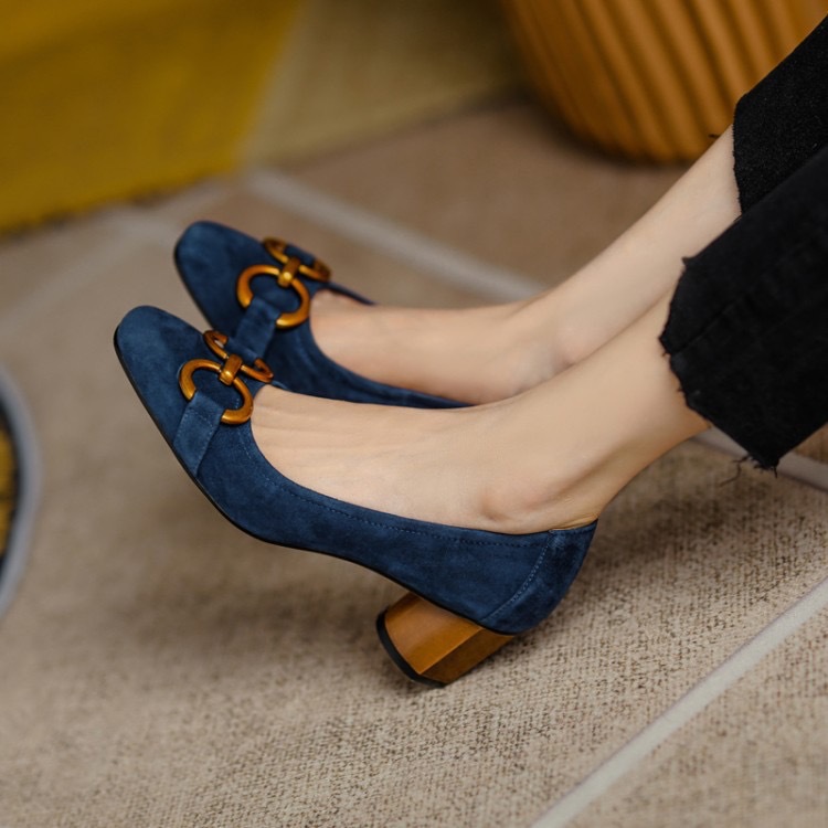 Women's Matte Metal Chunky-heel Summer High Heels