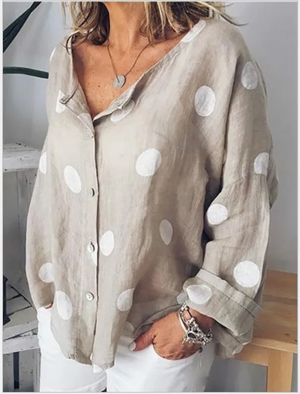 Women's Polkadot Cardigan Fashion Printed Shirt Gray - Shop at LoveMi