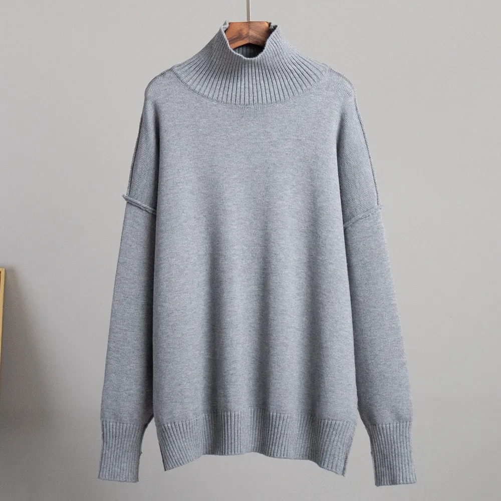 Patchwork Turtleneck Sweater Women's European And American Autumn And Winter Leisure Loose - Grey