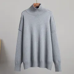 Patchwork Turtleneck Sweater Women's European And American Autumn And Winter Leisure Loose - Grey - View 1