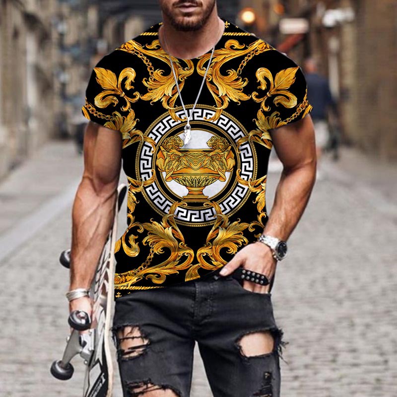 Title 4, Gold Pattern 3D Print T-Shirt Half Sleeve for m...