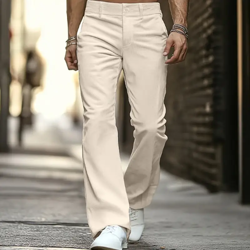 Men's Formal Corduroy Diagonal Pocket Solid Color Slim Fit Bell-bottom Pants