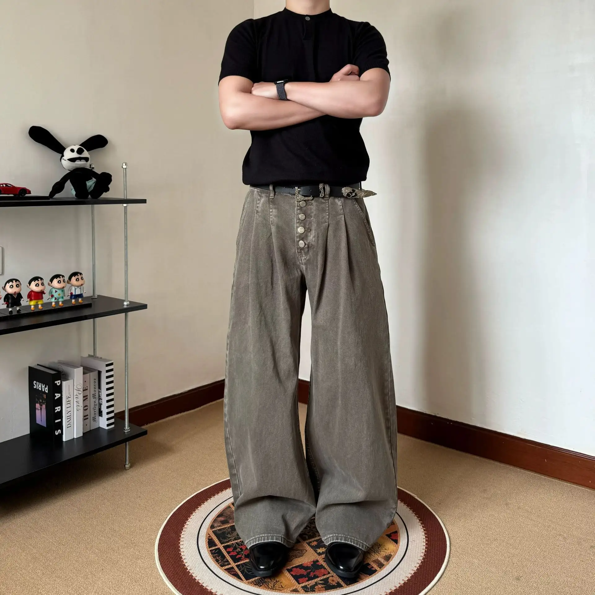 Retro Loose-fit Straight-leg Mens Pants